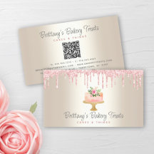 QR Code Bakery Blush Pink Cake Glitter Drips Gold