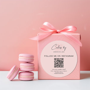 QR Code Bakery Cake Monogram Logo Pink Business Classic Round Sticker