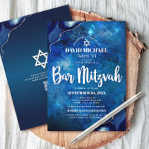 QR Code Bar Mitzvah Blue Galaxy Agate Script Bold