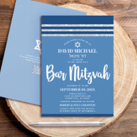 QR Code Bar Mitzvah Blue Silver Tallit Bold Script