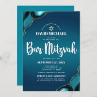 QR Code Bar Mitzvah Turquoise Ombre Agate Modern