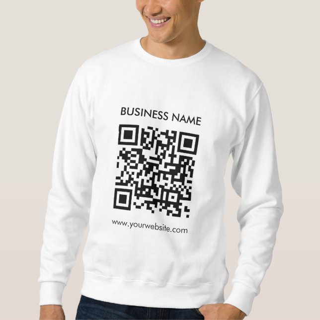 QR Code Barcode Mens Modern Elegant White Sweatshirt (Front)
