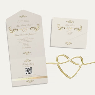 QR Code Baroque Gold Wedding All In One Invitation