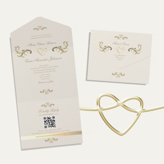 QR Code Baroque Gold Wedding All In One Invitation (Creator Uploaded)