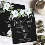 QR Code Bat Mitzvah Black Silver Floral Script<br><div class="desc">Be proud, rejoice and showcase this milestone of your favourite Bat Mitzvah! Send out this sophisticated, modern, personalised QR code invitation for an event to remember. A chic, stunning, white and faux silver glitter floral watercolor with faux silver foil script typography and white sans serif type overlay a dramatic black...</div>