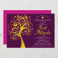 QR Code Bat Mitzvah Burgundy Gold Tree of Life