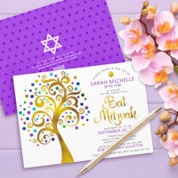 QR Code Bat Mitzvah Purple Gold Bold Tree of Life