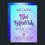 QR Code Bat Mitzvah Retro Blue Purple Gradient Fun Invitation<br><div class="desc">Be proud, rejoice and showcase this milestone of your favourite Bat Mitzvah! Send out this fun boho retro, personalised QR code invitation for an event to remember. Fun, trendy, bold purple and navy blue typography with modern sans serif typography overlay a background of pop light turquoise and purple ombre gradient...</div>