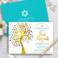 QR Code Bat Mitzvah Turquoise Gold Tree of Life