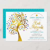 QR Code Bat Mitzvah Turquoise Gold Tree of Life