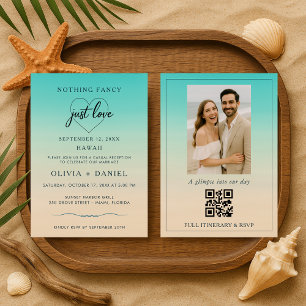 QR Code Beach Elopement Wedding Reception Invitation