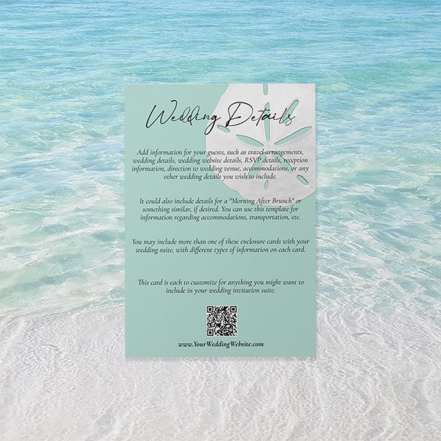 QR Code Beach Sea Glass Sand Dollar Wedding Detail Enclosure Card (Creator Uploaded)