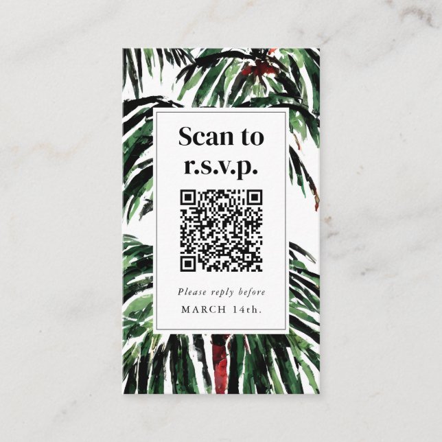 QR Code Beach Wedding RSVP Painted Palm Trees  Enclosure Card (Front)