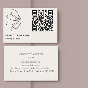 QR code, beauty, logo, line Art Black Business Card