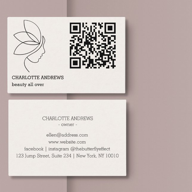 QR code, beauty, logo, line Art Black Business Card (QR code, beauty, logo, line Art Black Business Card)