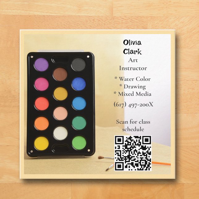 QR Code Beige Artist Tutor Educator Art teacher  Square Business Card (Beige Art Business Card )