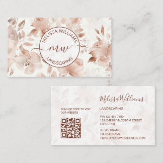 QR Code | Beige Watercolor Roses | Logo Business Card