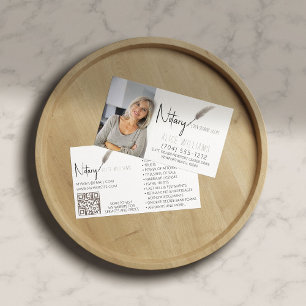 QR Code Beige & White Minimalist Notary Photo Business Card