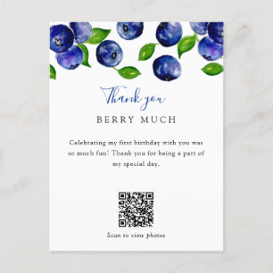 QR Code Berry First Birthday Blueberry Thank you Postcard