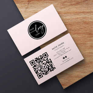 QR Code Black and Pink Custom Circle Your Logo Business Card