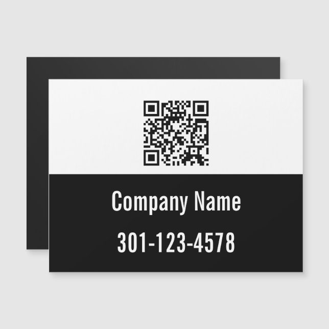 QR Code Black and White Business Name Phone Magnet (Front/Back)