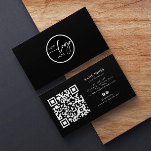 QR Code Black and White Custom Circle Your Logo Business Card