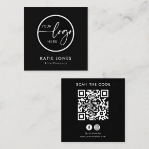 QR Code Black and White Custom Logo Scan the Code Square Business Card