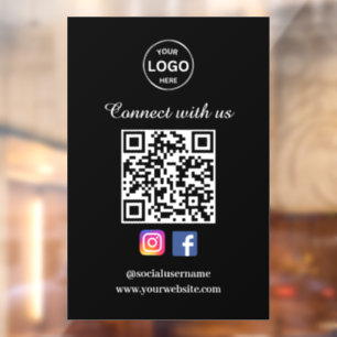 QR Code Black Business Window Cling Social Media