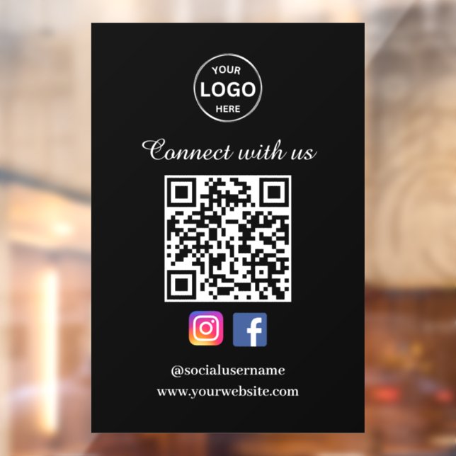 QR Code Black Business Window Cling Social Media  (Sheet 2)
