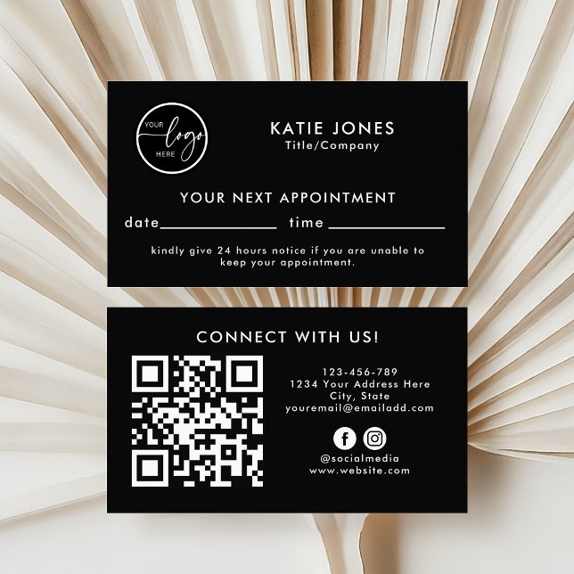 QR Code Black Custom Professional Logo Business Appointment Card (Creator Uploaded)