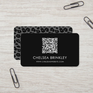 QR Code Black Leopard Print Business Card