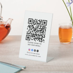 QR Code Black Menu Logo Contactless Modern Cafe Pe Pedestal Sign