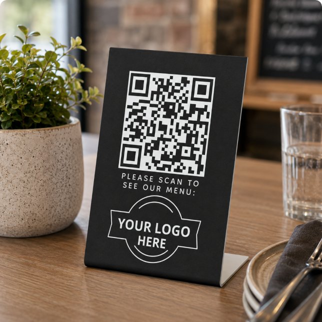 QR Code Black Menu Logo Contactless Modern Cafe Pedestal Sign (QR Code Black Menu Logo Contactless Modern Cafe Pedestal Sign)