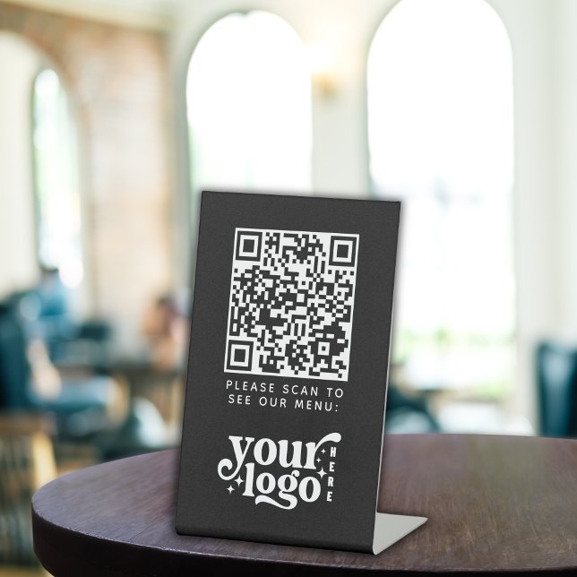 QR Code Black Menu Logo Contactless Modern Cafe Pedestal Sign (Creator Uploaded)