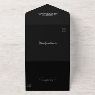 QR Code Black Minimalist Typographic Wedding All In One Invitation