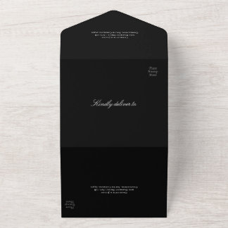 QR Code Black Minimalist Typographic Wedding All In One Invitation
