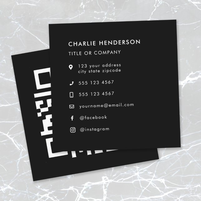 QR Code Black Modern Minimalist Social Media Icons Square Business Card (Creator Uploaded)