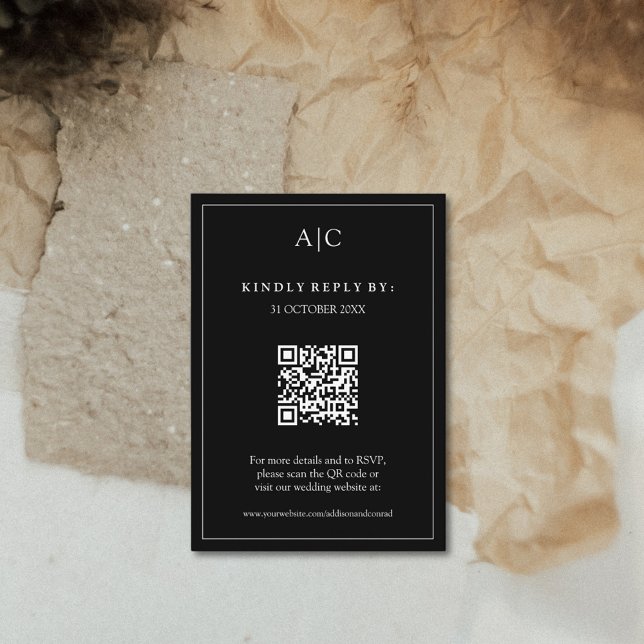  QR Code Black Monogram Wedding RSVP Enclosure Card (Creator Uploaded)