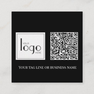 QR Code Black Square Logo Simple White Business Card