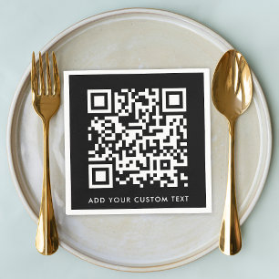 QR Code Black Stylish Modern Minimalist Bold Napkin