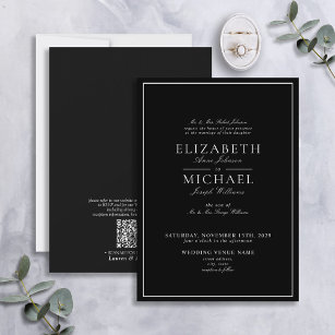 QR Code Black & White Classic Script Wedding Invit Invitation