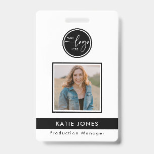 QR Code Black White Custom Logo Employee Photo ID Badge