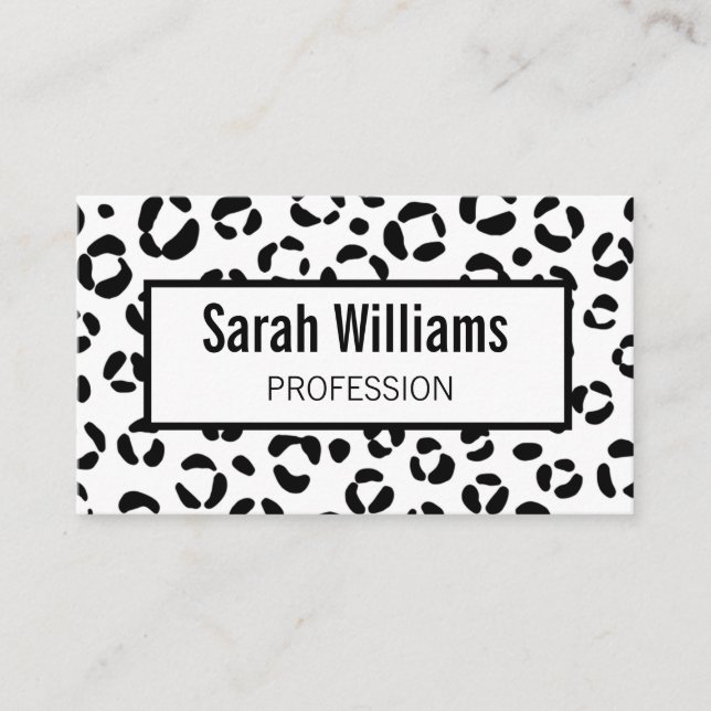 QR Code Black White Leopard Print Business Card (Front)