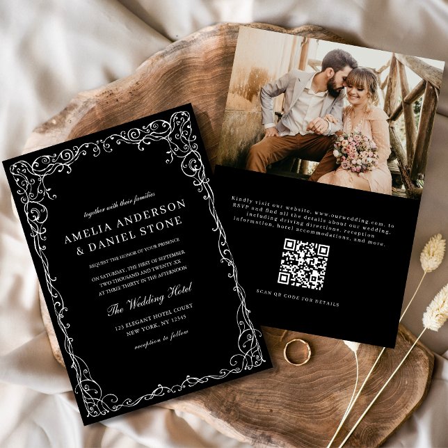 QR Code Black White Photo Minimalist Wedding Invitation (Creator Uploaded)