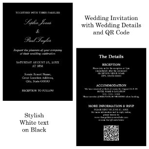 QR Code Black White Script RSVP Wedding Invitation