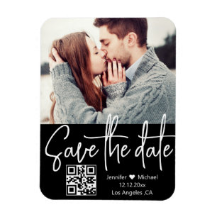 qr code black white wedding photo save the date magnet