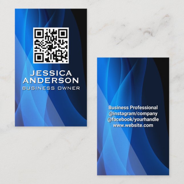 QR Code | Blue Abstract Background Business Card (Front/Back)