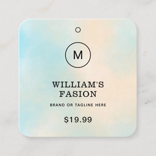 QR Code | Blue Clothing Label Price Hang Tag (Front)