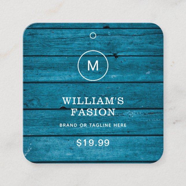 QR Code | Blue Clothing Label Price Hang Tag (Front)