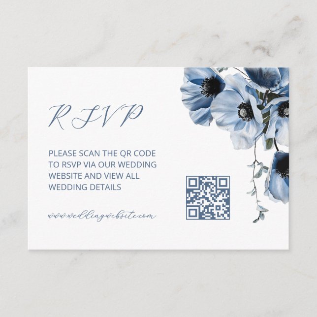 QR Code |  Blue Floral Enclosure Card (Front)